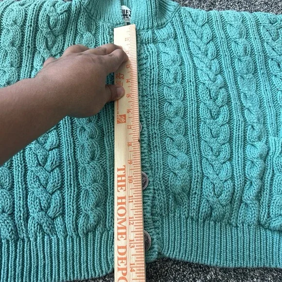 VTG Croquet Club Sweater Womens Medium Green Cable Knit Chunky Button 90s - Picture 13 of 16